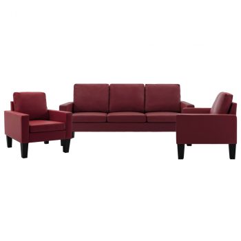 3-dijelni set sofa od umjetne kože crvena boja vina
