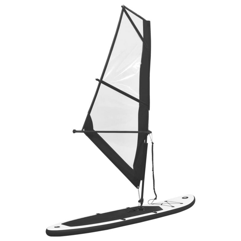 Daska za veslanje stojeći na napuhavanje s jedrom crno-bijela