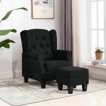 Fotelja od tkanine s tabureom crna
