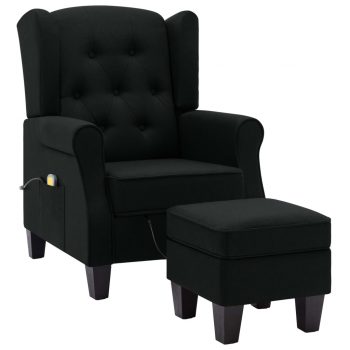Masažna fotelja od tkanine s tabureom crna