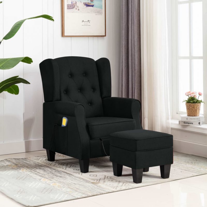 Masažna fotelja od tkanine s tabureom crna