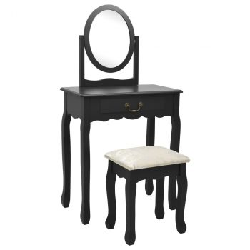 Toaletni stolić sa stolcem crni 65x36x128 cm paulovnija i MDF