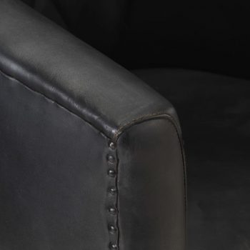 Zaobljena fotelja od prave kože crna