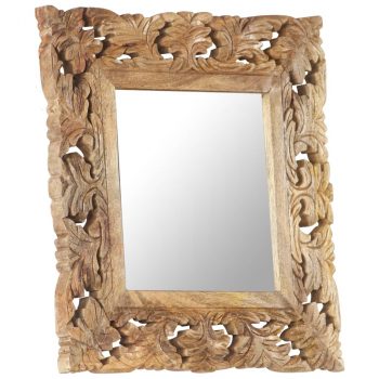 Ručno izrezbareno ogledalo smeđe 50 x 50 cm masivno drvo manga