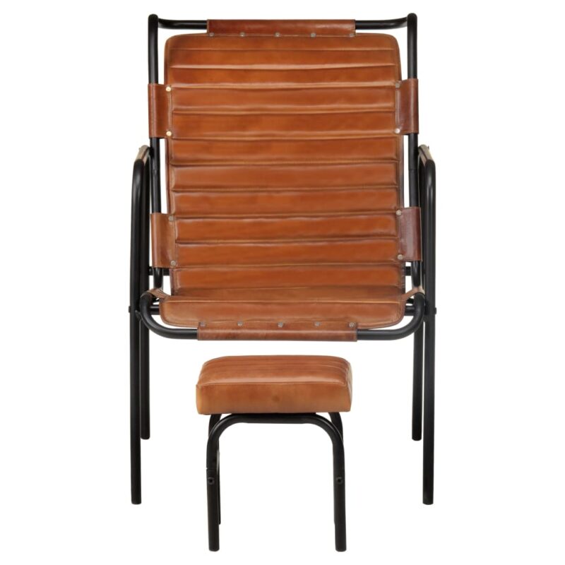 Fotelja za opuštanje s tabureom smeđa od prave kože