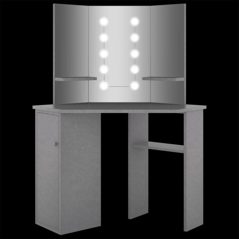 Kutni toaletni stolić LED siva boja betona 111 x 54 x 141