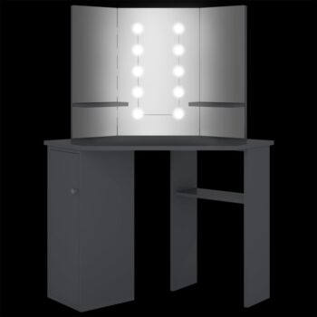 Kutni toaletni stolić s LED svjetlom sivi 111 x 54 x 141