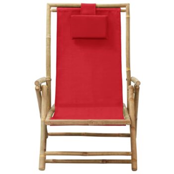 Nagibna stolica za opuštanje od bambusa i tkanine crvena