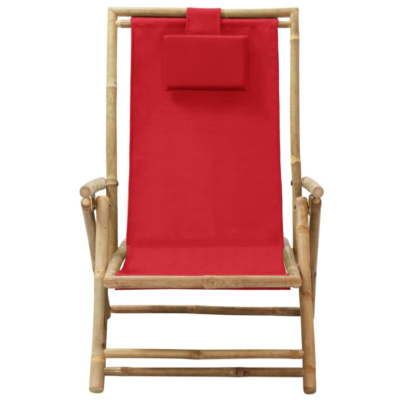 Nagibna stolica za opuštanje od bambusa i tkanine crvena