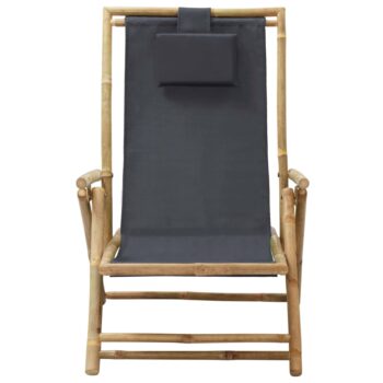 Nagibna stolica za opuštanje od bambusa i tkanine tamnosiva