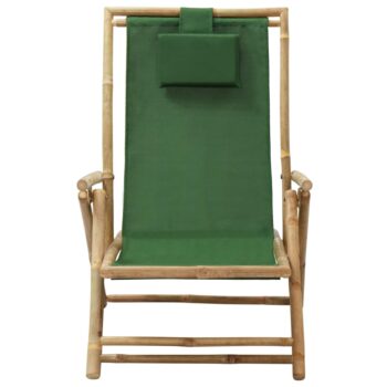 Nagibna stolica za opuštanje od bambusa i tkanine zelena