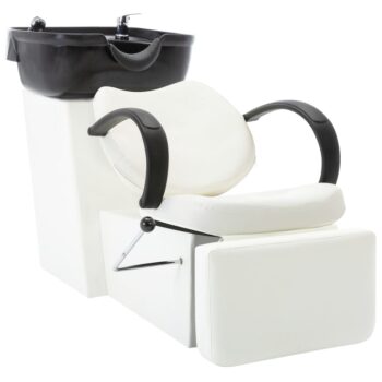 Salonska stolica s umivaonikom crno-bijela od umjetne kože