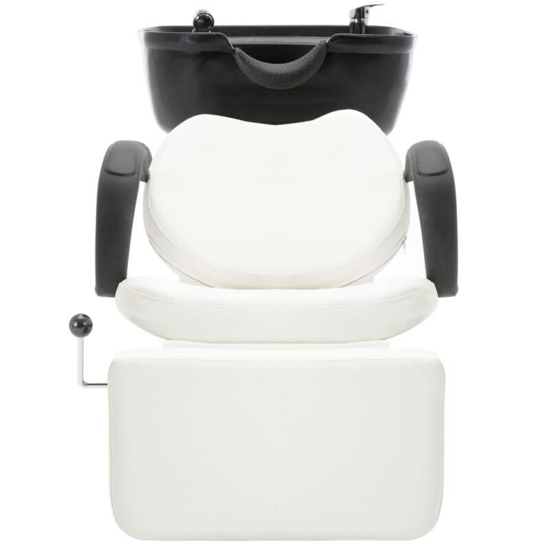 Salonska stolica s umivaonikom crno-bijela od umjetne kože