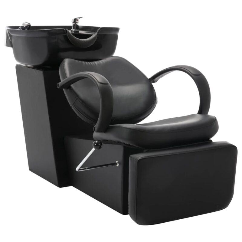Salonska stolica za pranje kose s umivaonikom crna umjetna koža