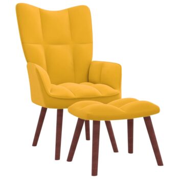 Stolica za opuštanje s osloncem za noge boja senfa baršunasta