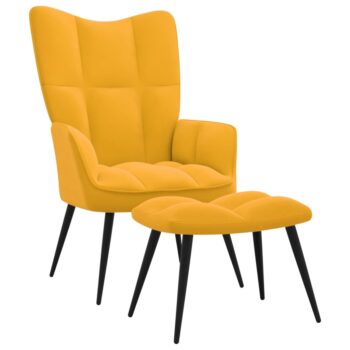 Stolica za opuštanje s osloncem za noge boja senfa baršunasta