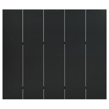 Sobna pregrada s 5 panela crna 200 x 180 cm čelična