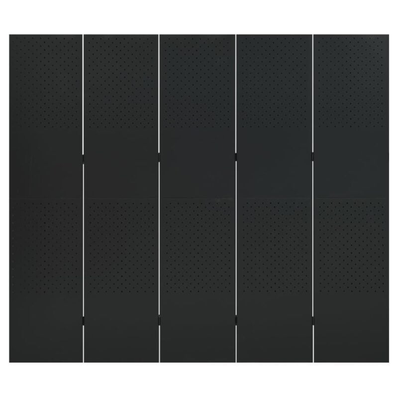 Sobna pregrada s 5 panela crna 200 x 180 cm čelična