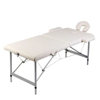 Krem bijeli sklopivi masažni dvodijelni stol s aluminijskim okvirom