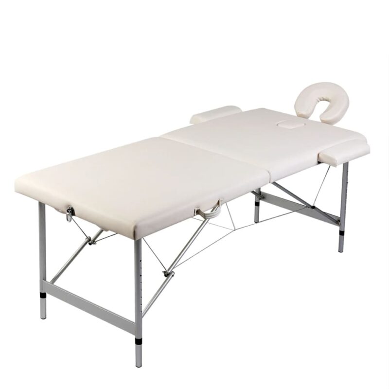 Krem bijeli sklopivi masažni dvodijelni stol s aluminijskim okvirom