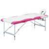 Sklopivi masažni stol s 2 zone aluminijski bijelo-ružičasti