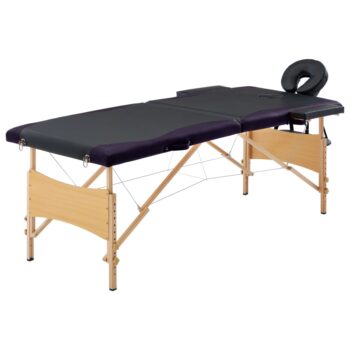Sklopivi masažni stol s 2 zone drveni crni