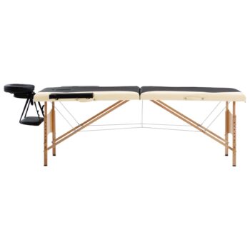 Sklopivi masažni stol s 2 zone drveni crno-bež