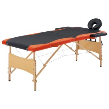 Sklopivi masažni stol s 2 zone drveni crno-narančasti