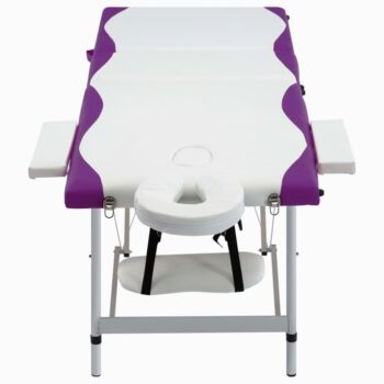 Sklopivi masažni stol s 3 zone aluminijski bijelo-ljubičasti