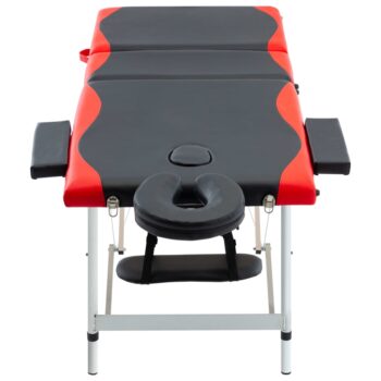 Sklopivi masažni stol s 3 zone aluminijski crno-crveni