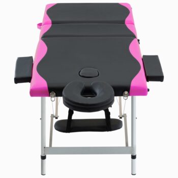 Sklopivi masažni stol s 3 zone aluminijski crno-ružičasti