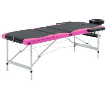 Sklopivi masažni stol s 3 zone aluminijski crno-ružičasti