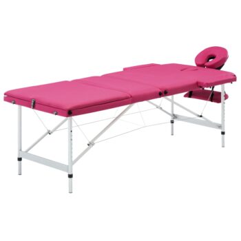 Sklopivi masažni stol s 3 zone aluminijski ružičasti