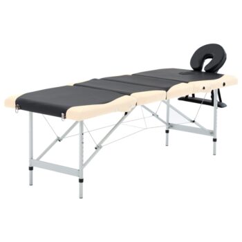Sklopivi masažni stol s 4 zone aluminijski crno-bež
