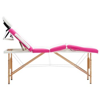 Sklopivi masažni stol s 4 zone drveni bijelo-ružičasti