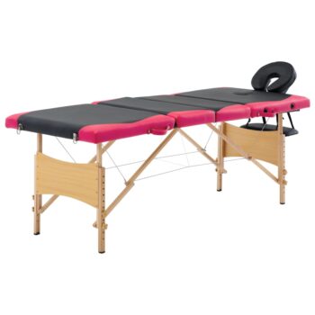 Sklopivi masažni stol s 4 zone drveni crno-ružičasti