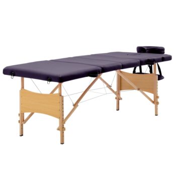 Sklopivi masažni stol s 4 zone drveni ljubičasti