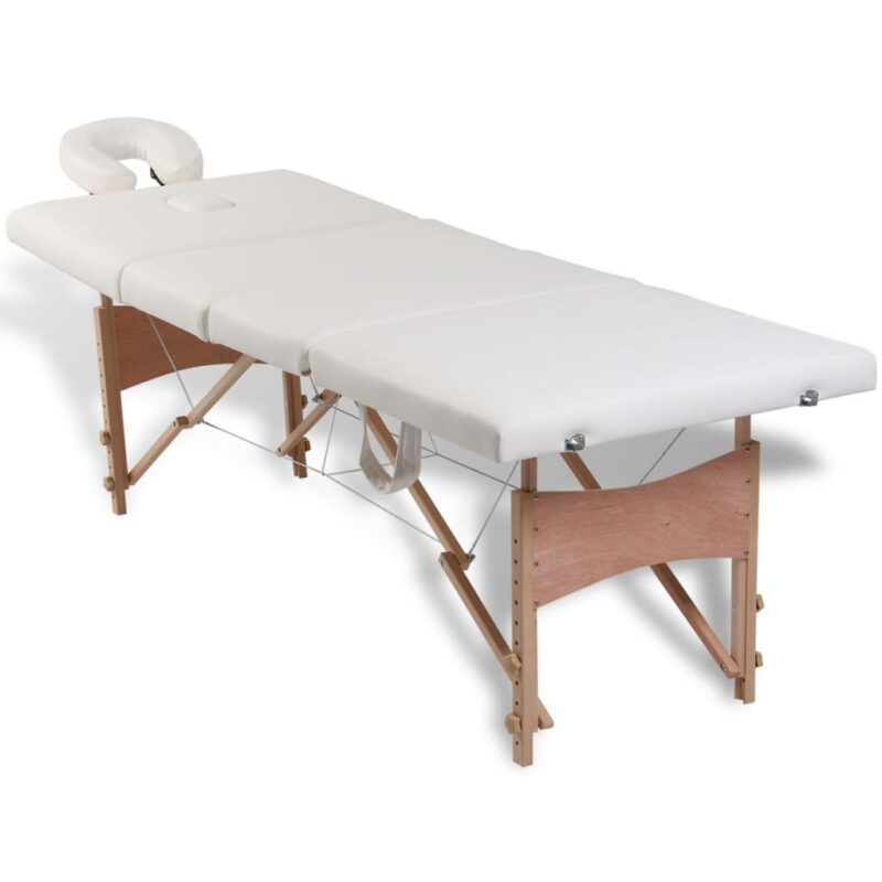 Sklopivi stol za masažu s drvenim okvirom četvorodijelni krem bijeli
