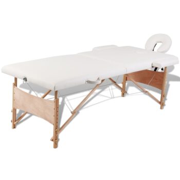 Sklopivi stol za masažu s drvenim okvirom dvodijelni krem