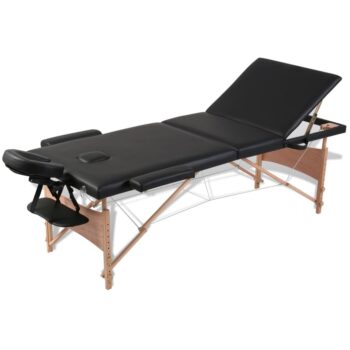Sklopivi stol za masažu s drvenim okvirom trodijelni crni