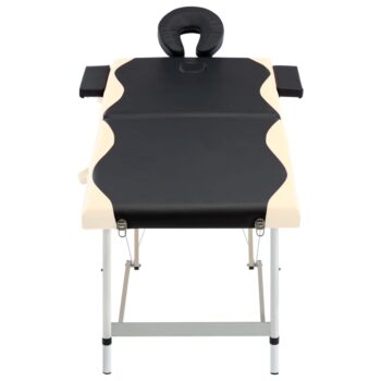 Sklopivi masažni stol s 2 zone aluminijski crno-bež