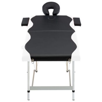 Sklopivi masažni stol s 2 zone aluminijski crno-bijeli