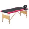 Sklopivi masažni stol s 2 zone drveni crno-ružičasti