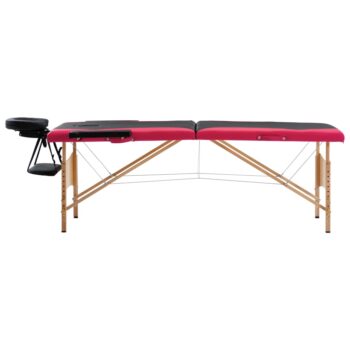 Sklopivi masažni stol s 2 zone drveni crno-ružičasti