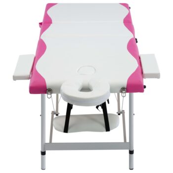 Sklopivi masažni stol s 3 zone aluminijski bijelo-ružičasti