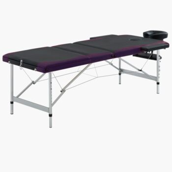 Sklopivi masažni stol s 3 zone aluminijski crno-ljubičasti