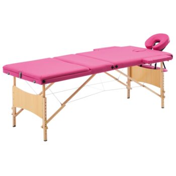 Sklopivi masažni stol s 3 zone drveni ružičasti