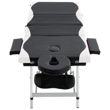 Sklopivi masažni stol s 4 zone aluminijski crno-bijeli