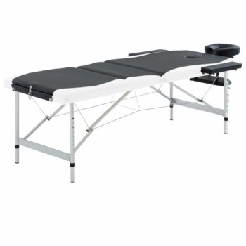 Sklopivi masažni stol s 3 zone aluminijski crno-bijeli