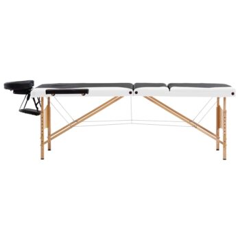 Sklopivi masažni stol s 3 zone drveni crno-bijeli